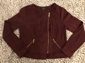 Thalia Sodi Faux Suede Moto-Jacket In Napa Wine Medium thumbnail 2