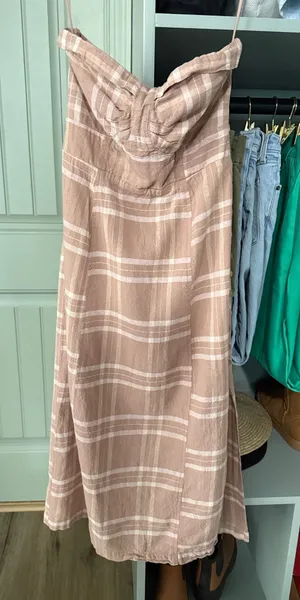 Free People Linen Cotton Blend Women’s Plaid Midi Dress thumbnail 1