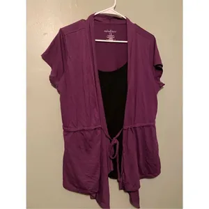 Mix & Co Purple Black Built In Tank Top Short Sleeve Cardigan Size 1X thumbnail 2