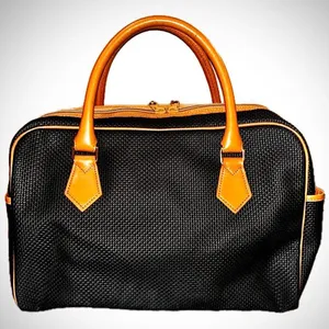 YVES SAINT LAURENT Vintage Leather-Trim Woven Boston Bag thumbnail 3
