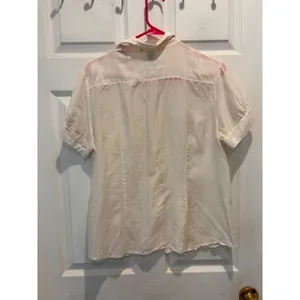GAP Silk Cotton Blouse Womens 14 Ivory Button Up Short Sleeve Lightweight Top‎ thumbnail 4