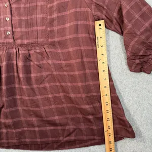 Wrangler Women's XL Burgundy Plaid Pleated V-Neck 3/4 Sleeve Peasant Blouse Top thumbnail 6