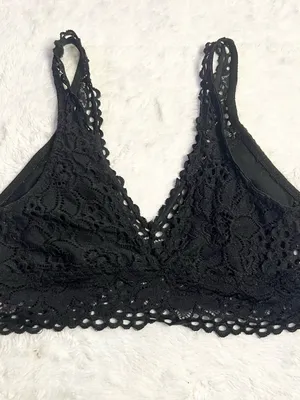 True Black Floral Lace Bralette Wireless Comfort Bra Size Medium thumbnail 7
