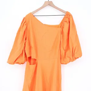 Showpo Rhyne Midi Dress Papaya Orange Asymmetric Puff Sleeve Cut Out US 16 NEW thumbnail 3