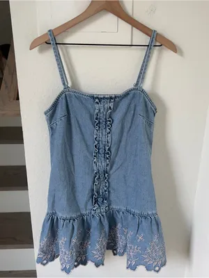 Anthropologie Damson Madder Lana Drop-Waist Mini Dress in Blue Denim thumbnail 4