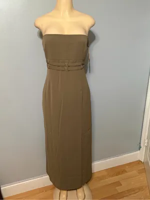 4th & reckless Strapless Olive Midi Dress with Waistband Detail thumbnail 2