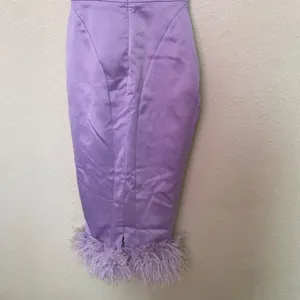 House of CB ‘Helena’ Orchid Satin Midi Dress with Feathered Trim NWOT size S thumbnail 12