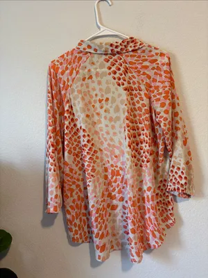 CAbi Cream Button-Down Blouse with Orange and Pink Spot Print XS thumbnail 5