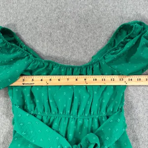 Altar'd State Green Swiss Dot Mini Dress Size Small Tie Back Puff Sleeve Tiered thumbnail 6