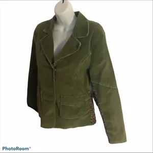 Anthropologie One Girl Who Olive Green Corduroy Career Blazer M Textured Trim thumbnail 4