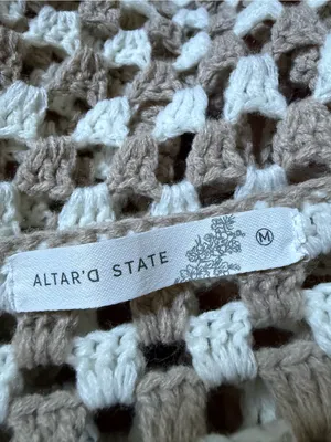 Altar'd State Cream & Beige Crochet Tie Front Crop Cardigan Boho Festival thumbnail 5