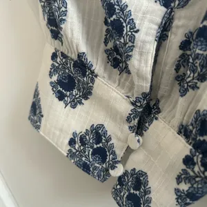 J. Crew White Mini Dress with Navy Floral Print and Puff Sleeves thumbnail 3