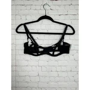 Victorias Secret Black Strappy Open Quarter Cup Bra Rhinestone‎ Bows Size Large thumbnail 7