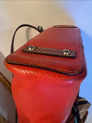 Dooney & Bourke Orange Pebble Leather Tote with Contrasted Straps & added tie thumbnail 7