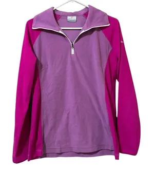 Columbia Pullover Women Sz‎ Medium 1/4 Zip Fleece Pink Long Sleeve Top Polyester thumbnail 1