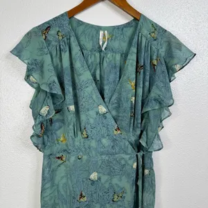 Feather Bone by Anthropologie Butterfly Semi Sheer Wrap Dress Size Small‎ thumbnail 5