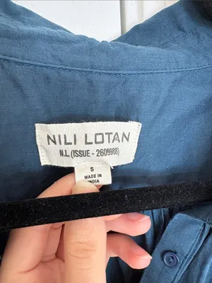 Nili Lotan Normandy Blouse Teal Blue 100% Cotton Flowy Oversized SZ S thumbnail 5