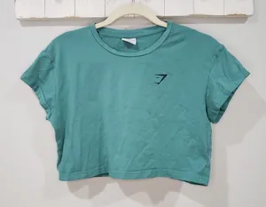Gymshark Sol Lift Crop Tee Teal Short Sleeve Cropped Workout Top Womens S thumbnail 1