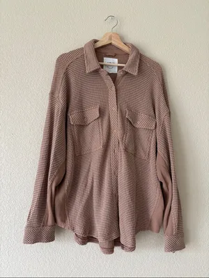 Aerie Waffle Knit Button-Front Shacket thumbnail 2