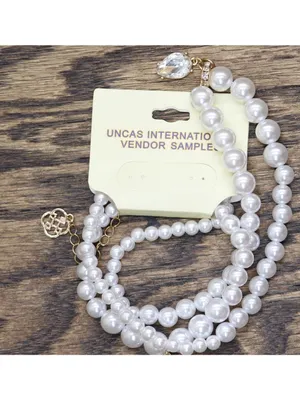 NWT Daisy Fuentes Charm Necklace Bracelet Set Pearl White / Gold 18" + 4" thumbnail 2