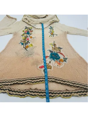 Women's Free People Floral Crochet Hooded Sweater Size S Beige Multicolor thumbnail 9