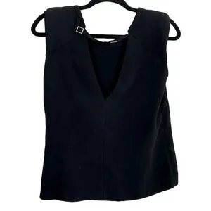 ZARA Perfect Sleeveless Lightweight Blouse Open V Neck Key Hole Back Small Black thumbnail 12