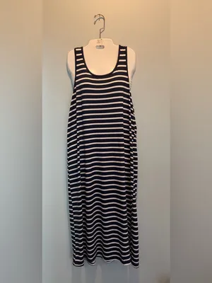 Nautica Navy/White Striped Nautical Tank Racerback Mido Dress Soze Large NWT thumbnail 2