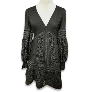 Bardot Mini Dress Black Lace Bell Sleeve V Neck Romantic Boho XS/4 NWOT Cocktail thumbnail 3