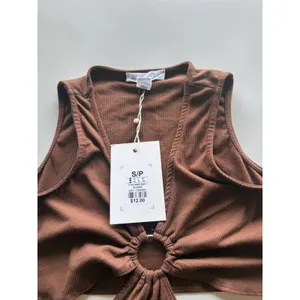 Beach and Stone Womens Ribbed O-Ring Cut Out Bodysuit Brown Size S Sleeveless thumbnail 2