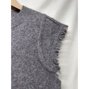 Faherty Colette Sweater Tee Womens XS Gray‎ Yak Merino Wool Fringe Crewneck thumbnail 4