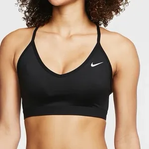 NIKE S Small Dri-Fit Indy Light Support Sports Bra Black Swoosh Logo Women's thumbnail 1