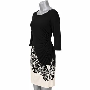 Lauren Ralph Lauren Women 4 Black Cream Floral Ruched Sheath Dress 3/4 Sleeve thumbnail 2