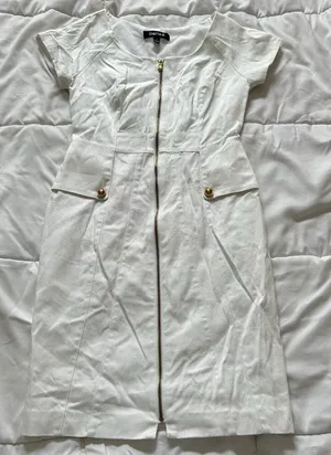 Chetta B Womens 2 White Full Front Zip Sheath Dress Office Casual Business‎ thumbnail 1