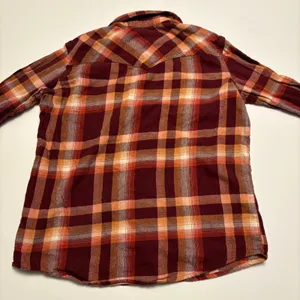 Wrangler Retro Plaid Western Shirt Women Medium Burgundy Orange Pearl Snap thumbnail 3