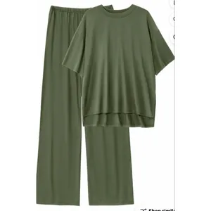 NEW Soft 2 Pc Lounge Set Pajamas Knit Short Sleeve Top & Long Pants M thumbnail 8