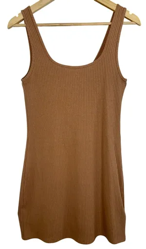 Abercrombie & Fitch Brown Tan Ribbed Knit Sleeveless Tank Mini Dress Womens Sz M thumbnail 1