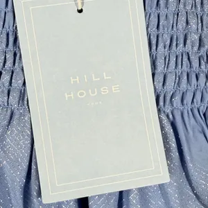 Hill House Home Athena Nap Dress XS Light Blue Glitter Check Metallic Smocked NW thumbnail 3