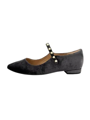 Draper James Abigail Velvet Mary Jane Flats Pearl Embellished Gray Size 8 thumbnail 3