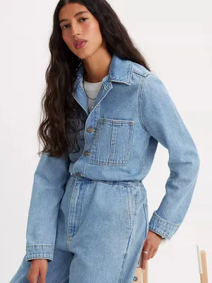 NWOT Levi's Iconic Jumpsuit Light Wash Blue XS Pockets thumbnail 5