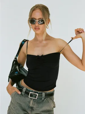 Princess Polly Black Vihaan Crop Top Size 2 Bow Detail Sweetheart Neckline NWT thumbnail 7
