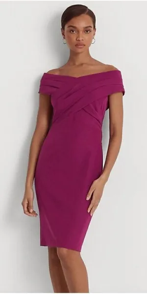 Lauren Ralph Lauren Ralph Lauren Crepe Off-the-Shoulder Cocktail Dress Plum 4 nw thumbnail 1