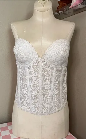 Fredrick’s of Hollywood coquette White Lace Strapless Bustier Corset Top vintage thumbnail 1