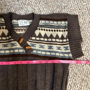 Vintage LEAP Women's Brown Fair Isle Knit V Neck‎ Sleeveless Sweater Vest thumbnail 6