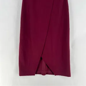 Lulus Burgundy Stretch Crepe‎ Off The Shoulder 3/4 Sleeve Faux Wrap Midi Dress thumbnail 5