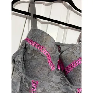 Just‎ Sexy Intimate Chemise Lingerie Coquette Gray Pink Ribbon Lace 2X thumbnail 3
