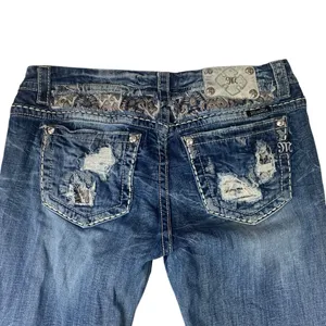 Miss Me size 31 mid rise easy boot jeans embroidered cowgirl western rodeo blue thumbnail 2