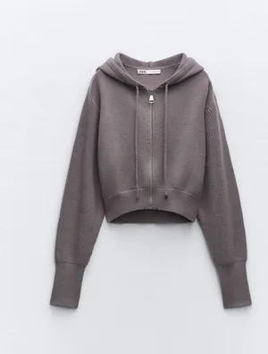 Zara HOODED KNIT CARDIGAN thumbnail 1