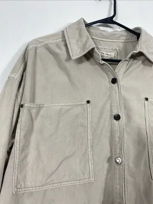 Free People Baby Corduroy Oversized Button Down Shirt Beige Small 100% Cotton thumbnail 7