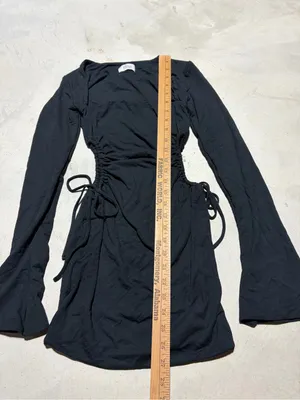 Oh Polly Black Long-Sleeve Ruched Side Tie Dress 4 thumbnail 4
