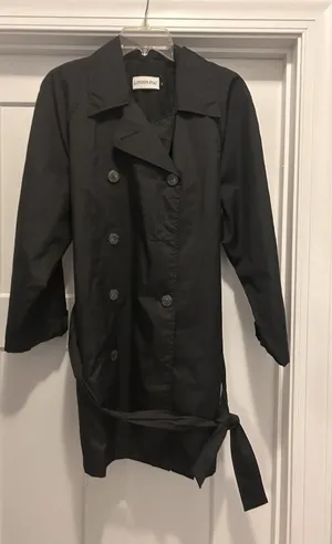 Vintage Towne London Fog Trench Coat Black Double Breasted Women’s 12 Regular thumbnail 1